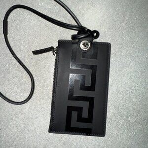 AUTHENTIC MENS WOMENS VERSACE LEATHER GREEK KEY NECK WALLET